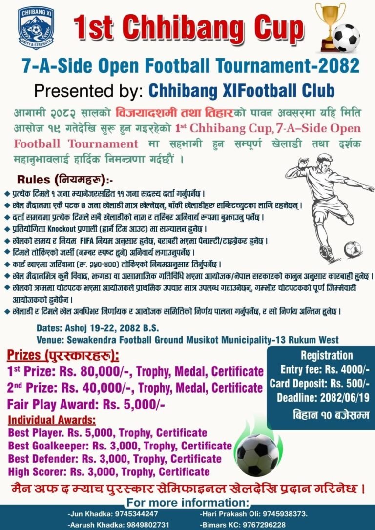 रुकुम पश्चिममा ८० हजार राशिको छिबाङ कप फुटबल प्रतियोगिता हुने